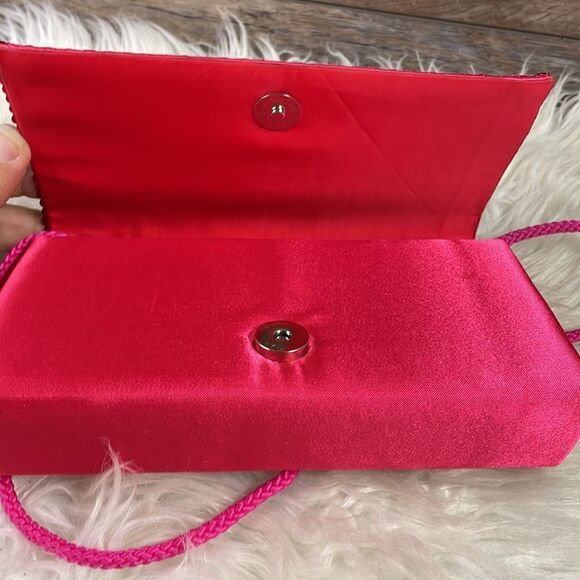 Jessica Mcclintock Satin Sequined Reddish Pink Shoulder Evening Bag Purse - Picture 5 of 7